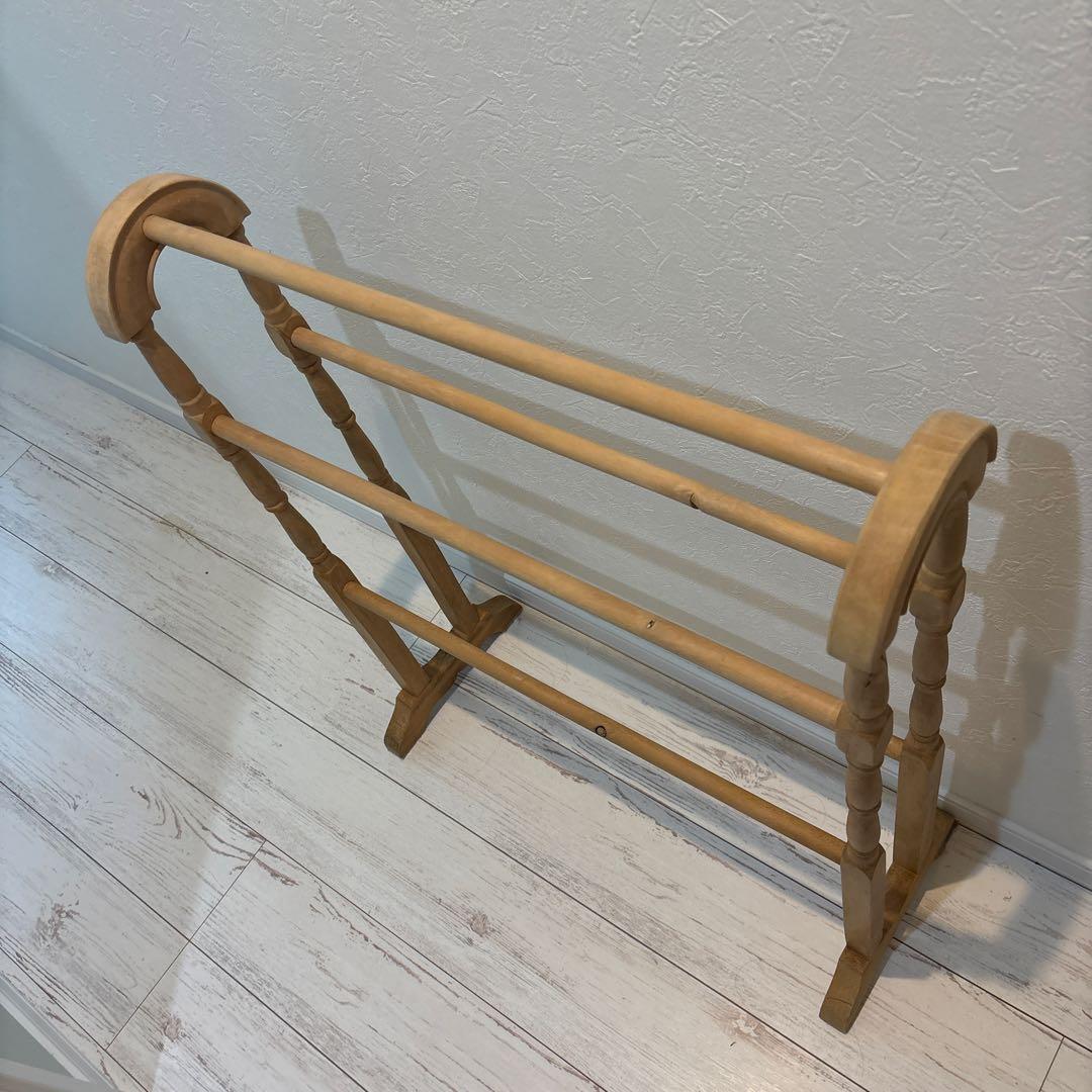 アンティーク 木製タオルバー　キルトラック リネン掛け クロス