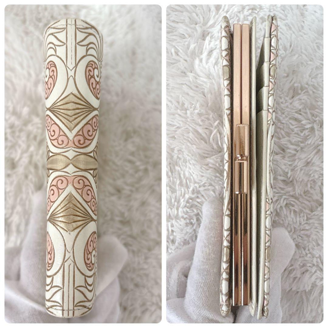 文庫屋大関 二つ折り財布 ロカイユ がま口 ベビーピンク 浅草 伝統工芸 本革