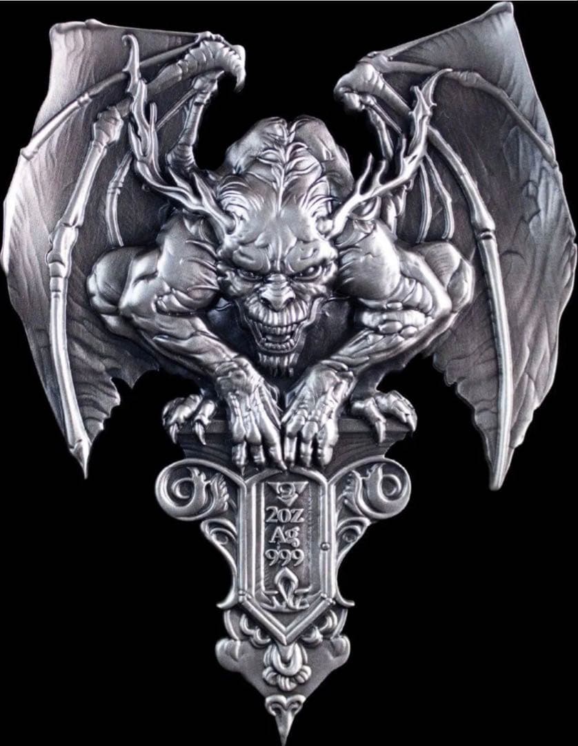 銀貨 ガーゴイル ハイレリーフ アンティーク 2オンス 2oz メダル 守護神