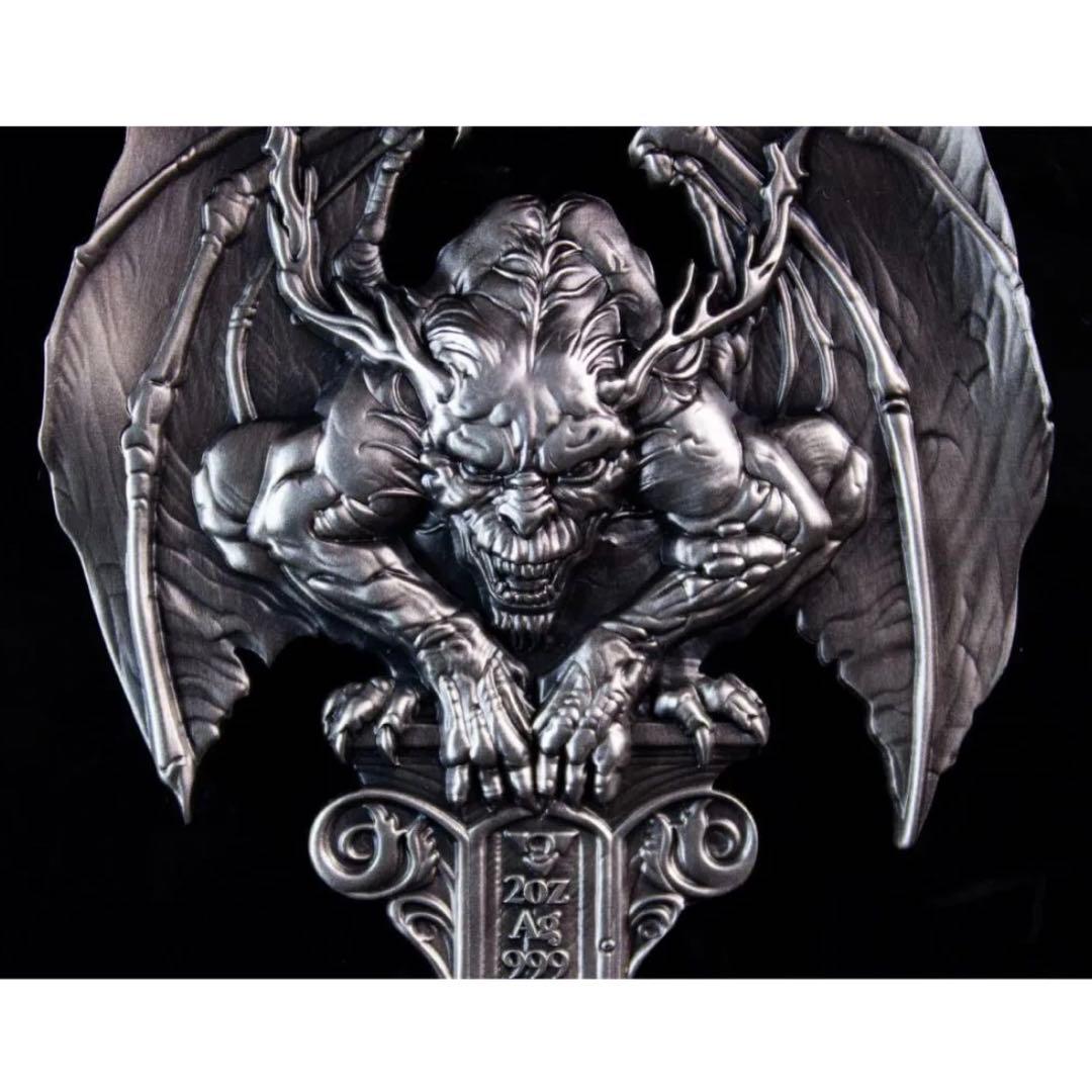 銀貨 ガーゴイル ハイレリーフ アンティーク 2オンス 2oz メダル 守護神