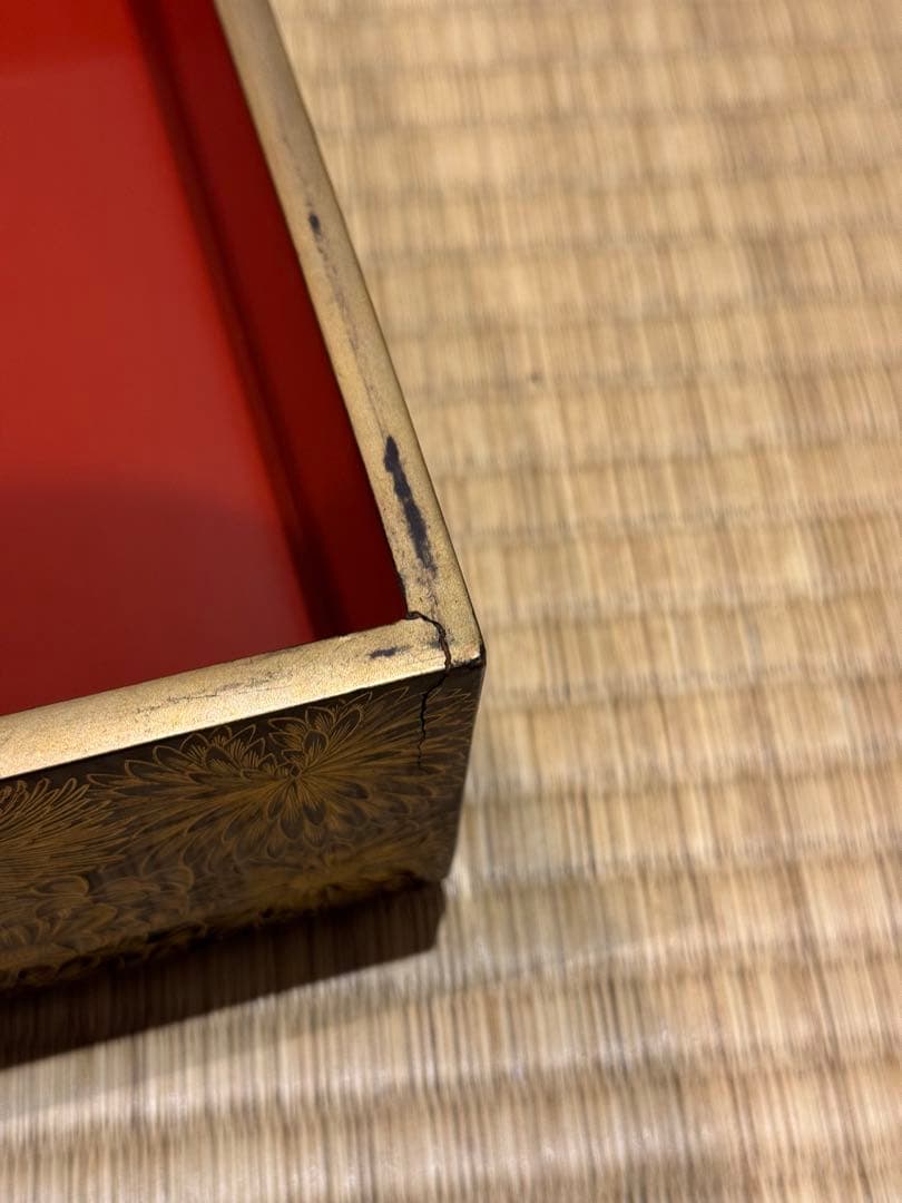 輪島塗 菊花総沈金彫 五段重箱 木製漆器