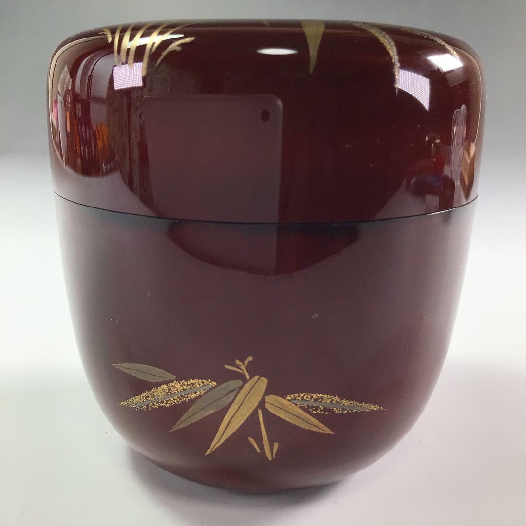 Ｒ５０８　棗　『純一作』『溜塗』『笹蒔絵』『中棗』　共箱　茶道具