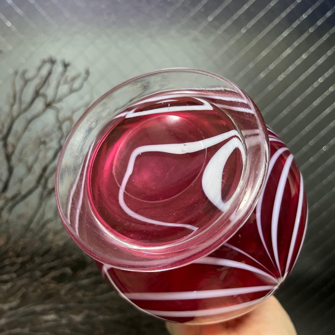 骨董　時代ガラス　希少　金赤ガラス　掻き揚げ紋　カラフェ　酒器　ウランガラス