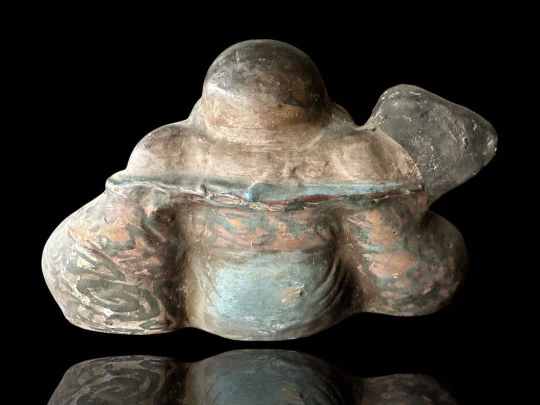 希少 江戸期 伏見人形 鵤幸右衛門 彩色布袋座像 銘【伏見 人形や 幸右衛門】