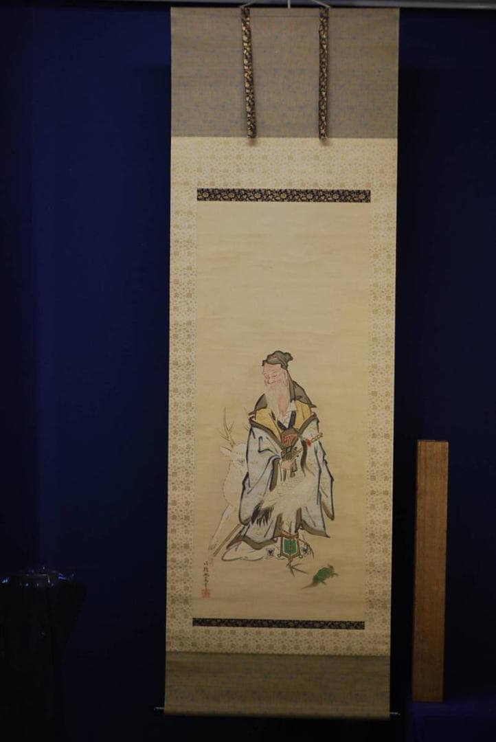 模写/幽篤/寿老人図/金襴表装/布袋屋掛軸HD-337