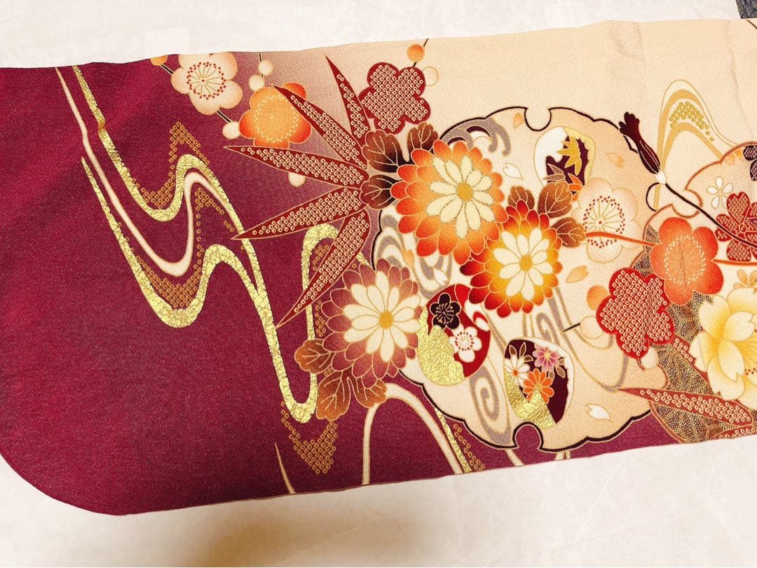 振袖　成人式　卒業式　オフホワイト　クリーム　パープル　袋帯　袴　振袖フルセット