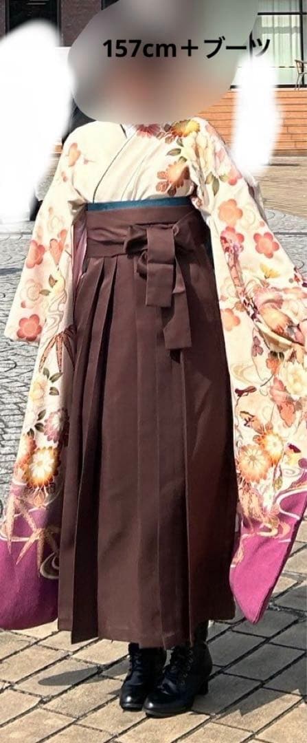 振袖　成人式　卒業式　オフホワイト　クリーム　パープル　袋帯　袴　振袖フルセット