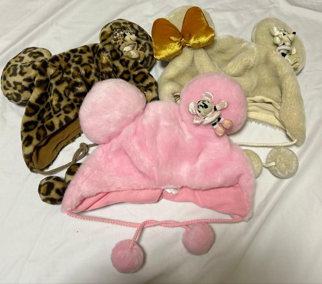 ディズニー ミニー ファンキャップ セット ヒョウ柄　ピンク　クリーム色