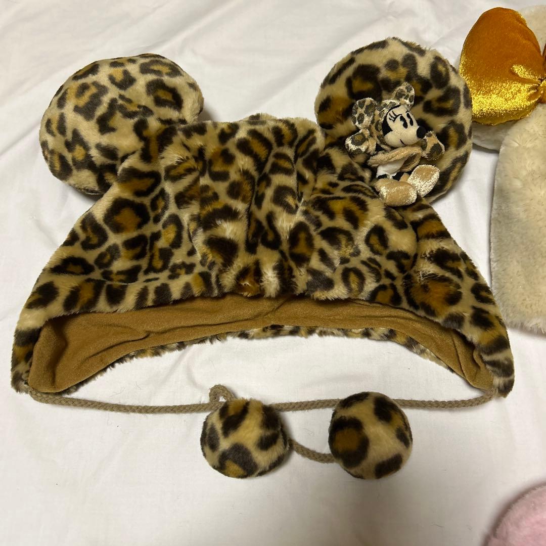 ディズニー ミニー ファンキャップ セット ヒョウ柄　ピンク　クリーム色
