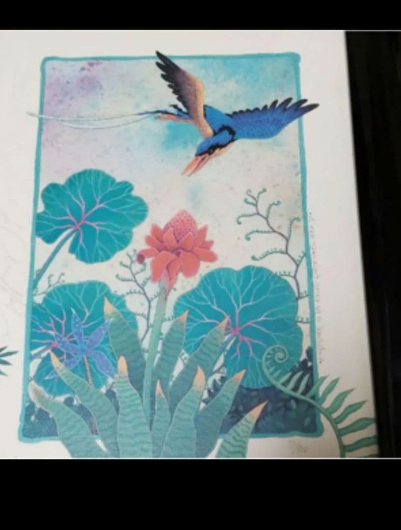 絵画J・HOOK KINGFISHER IN AN EXOTTC GARDEN