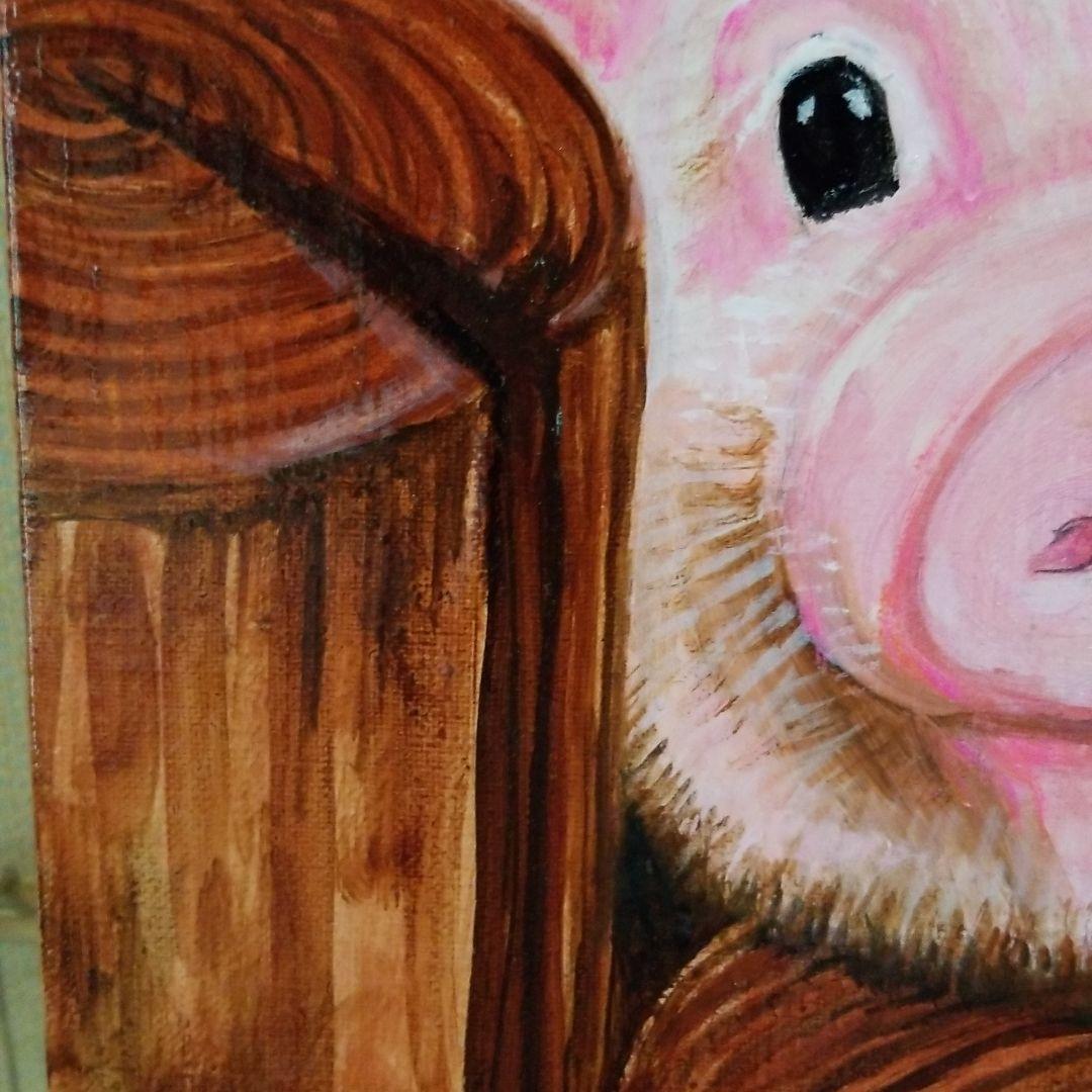 油絵　専用　花壇から顔を出した赤ちゃんぶた