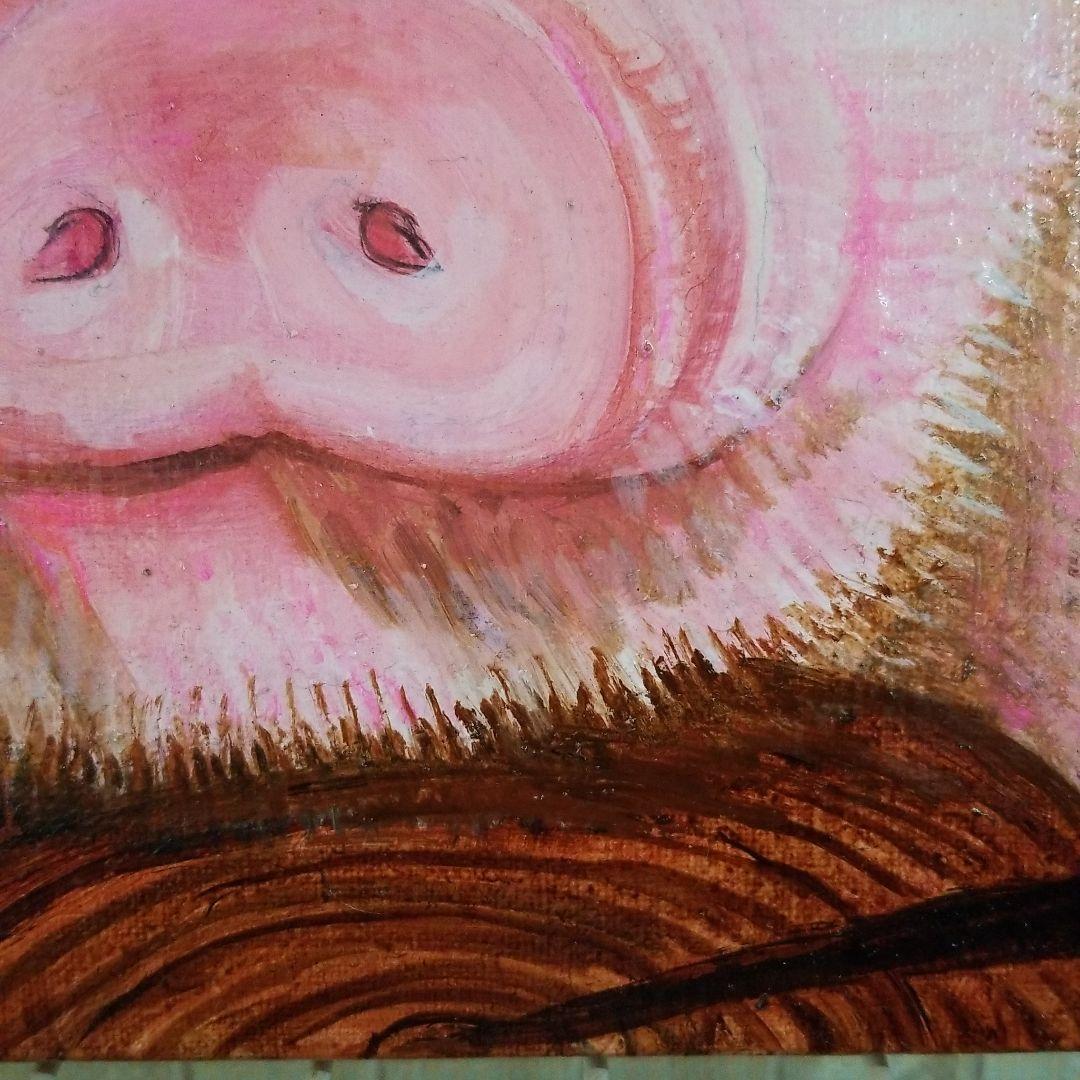 油絵　専用　花壇から顔を出した赤ちゃんぶた