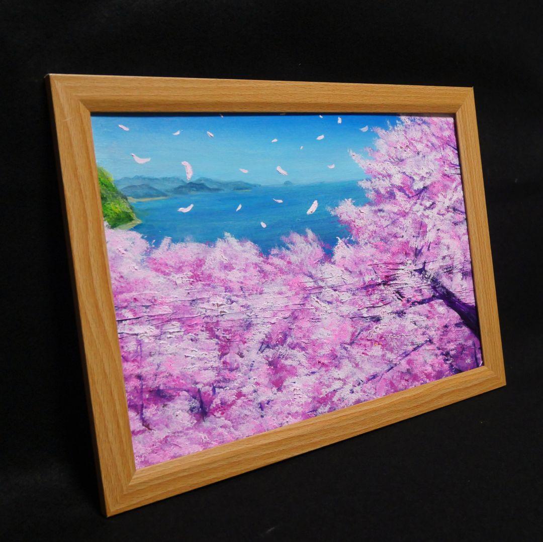 油絵 油彩 油彩画 絵 絵画【海に舞う桜】