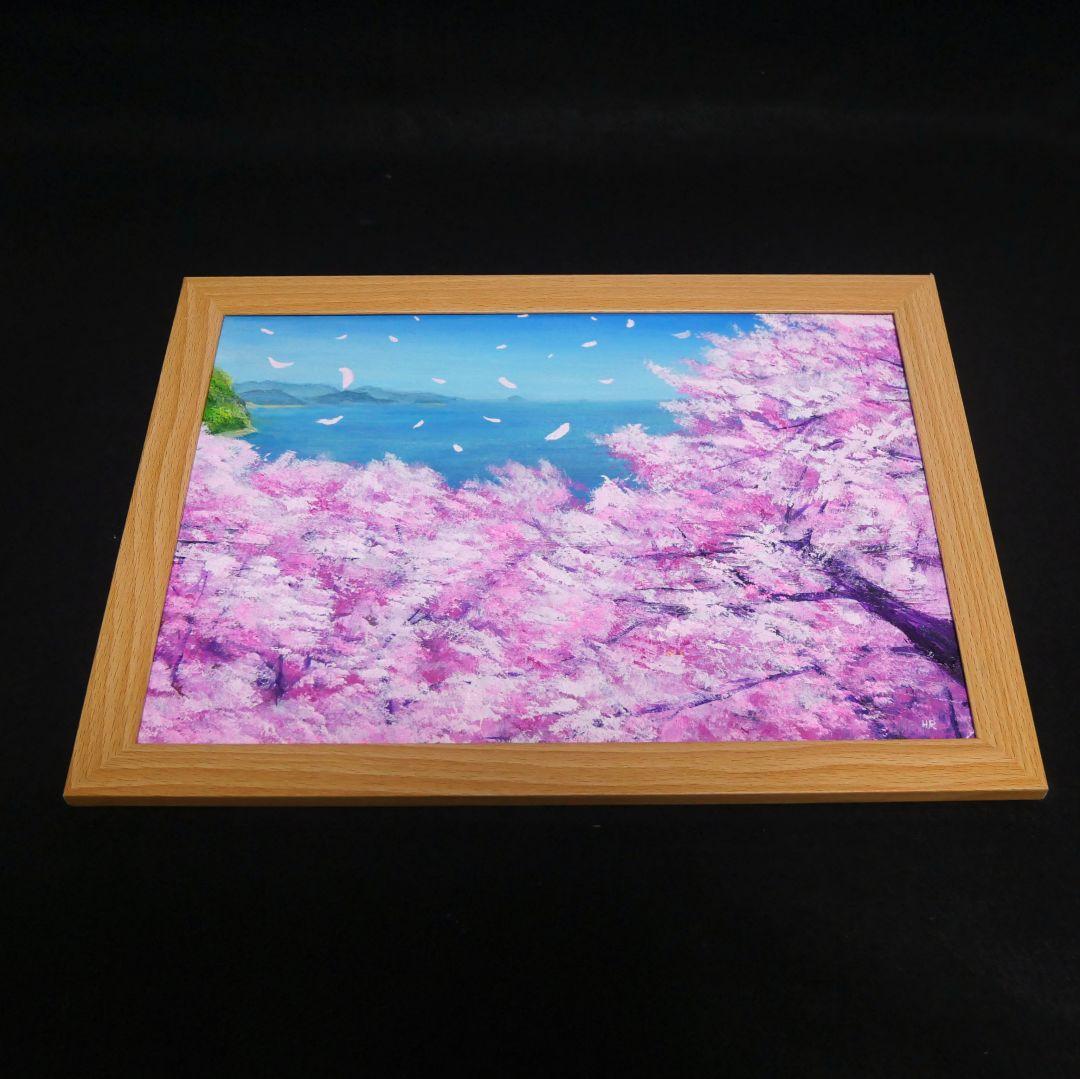 油絵 油彩 油彩画 絵 絵画【海に舞う桜】
