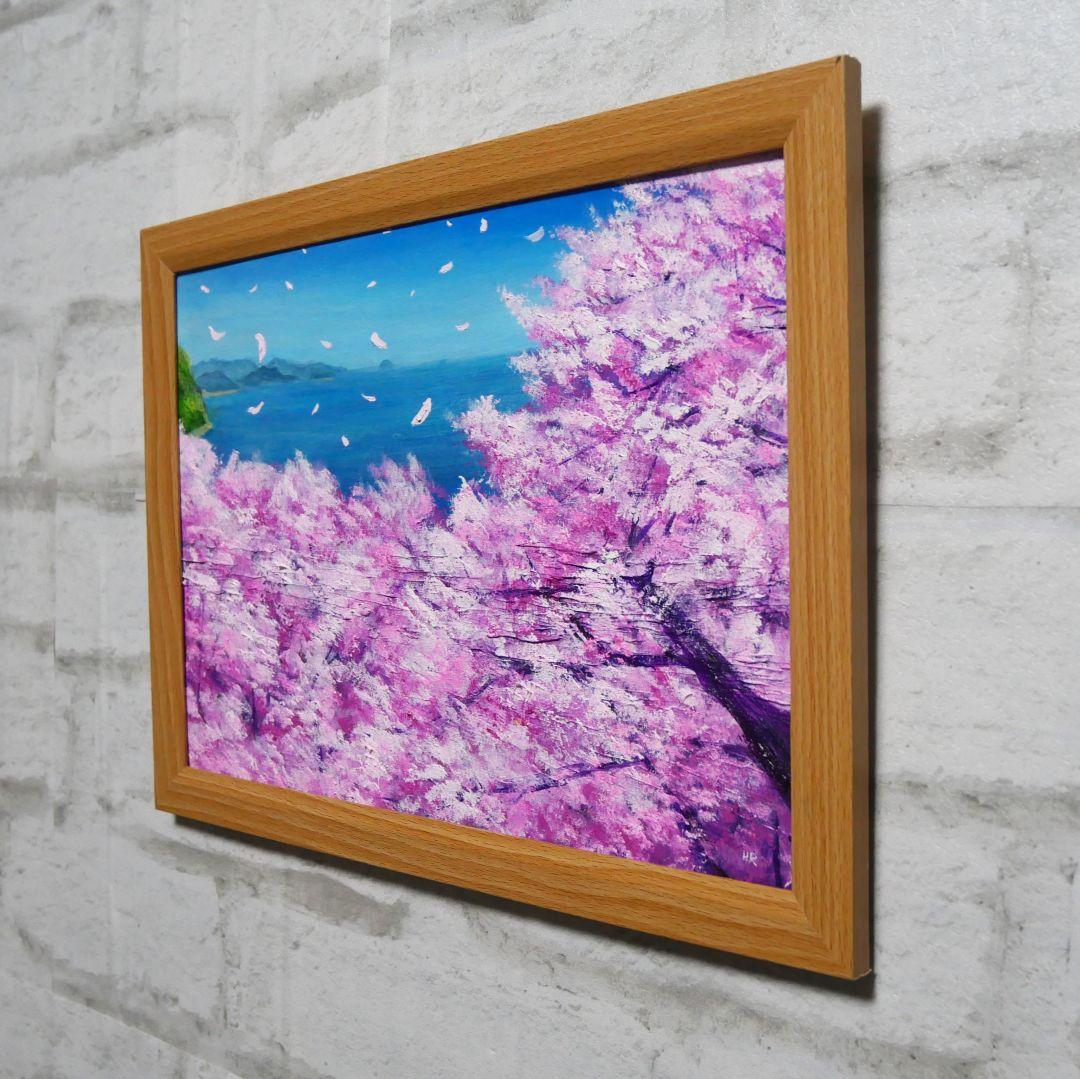 油絵 油彩 油彩画 絵 絵画【海に舞う桜】
