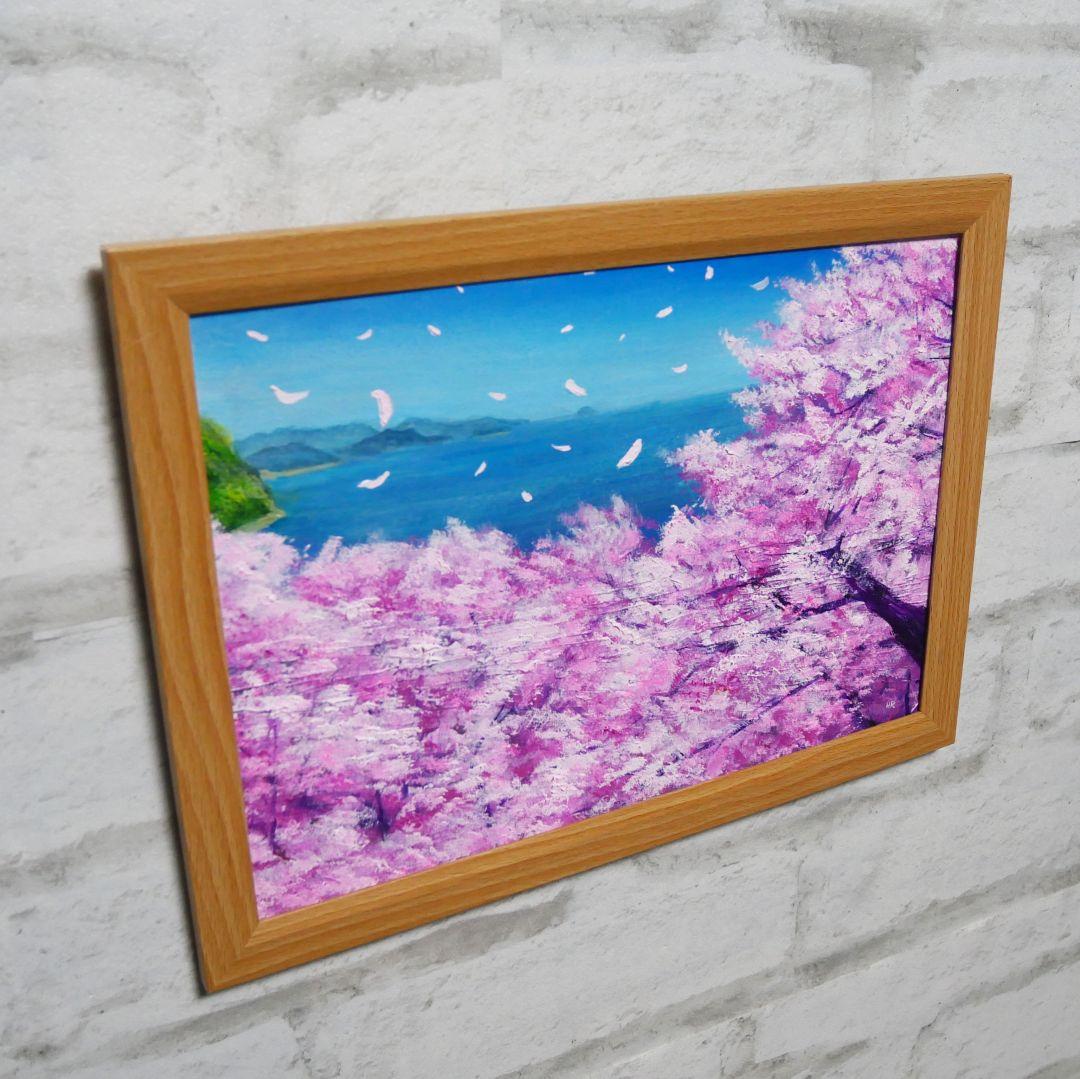 油絵 油彩 油彩画 絵 絵画【海に舞う桜】