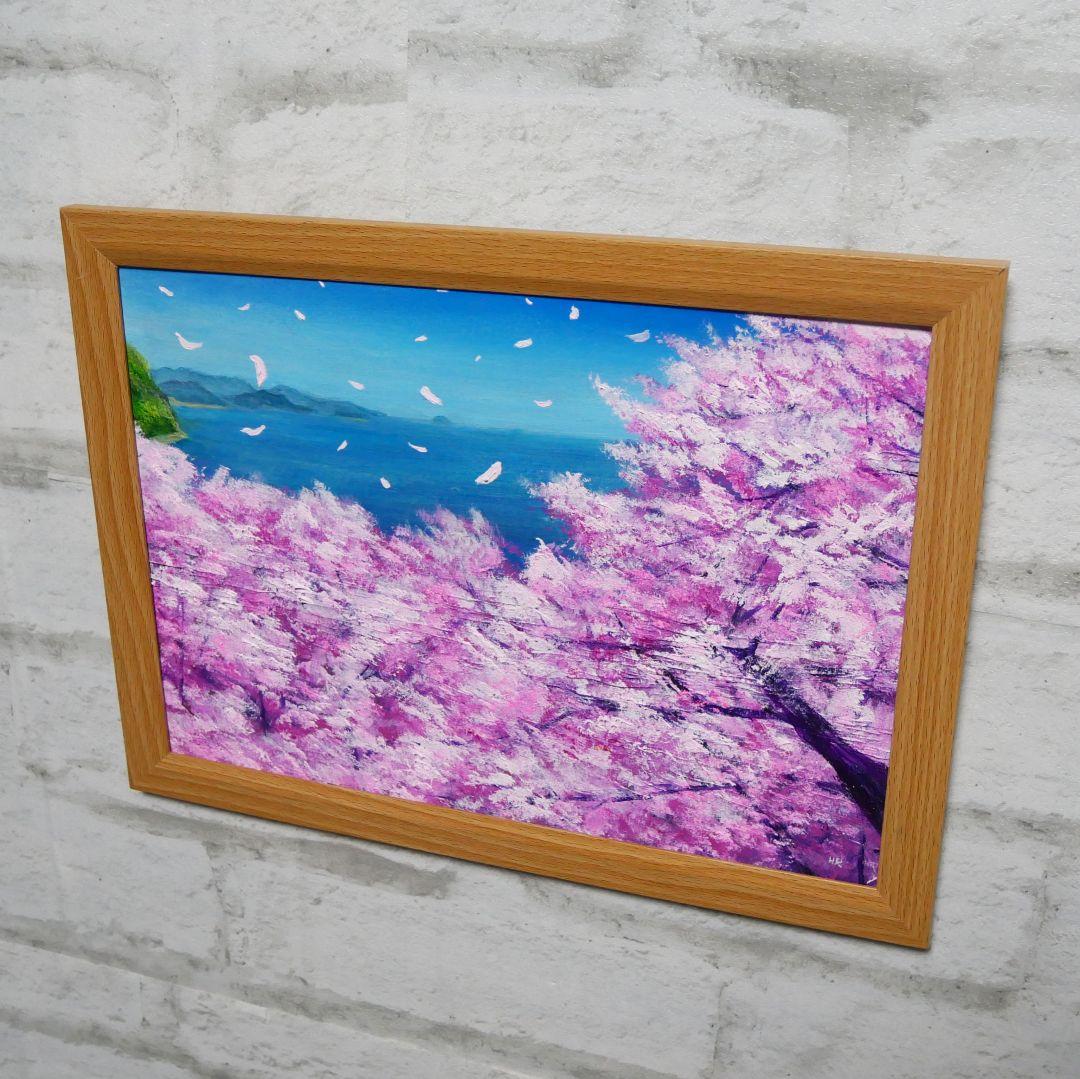 油絵 油彩 油彩画 絵 絵画【海に舞う桜】
