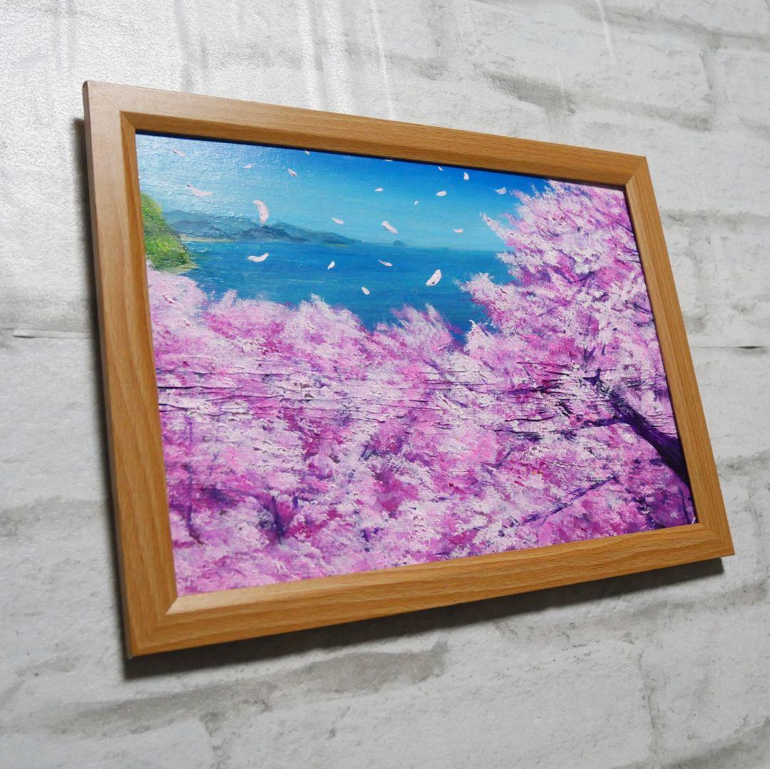 油絵 油彩 油彩画 絵 絵画【海に舞う桜】