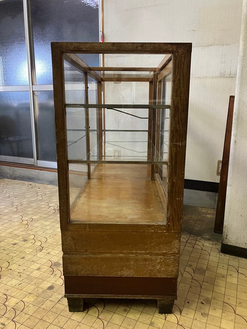 レトロ商品　木製ガラスケース　商品ケース2段棚付き
