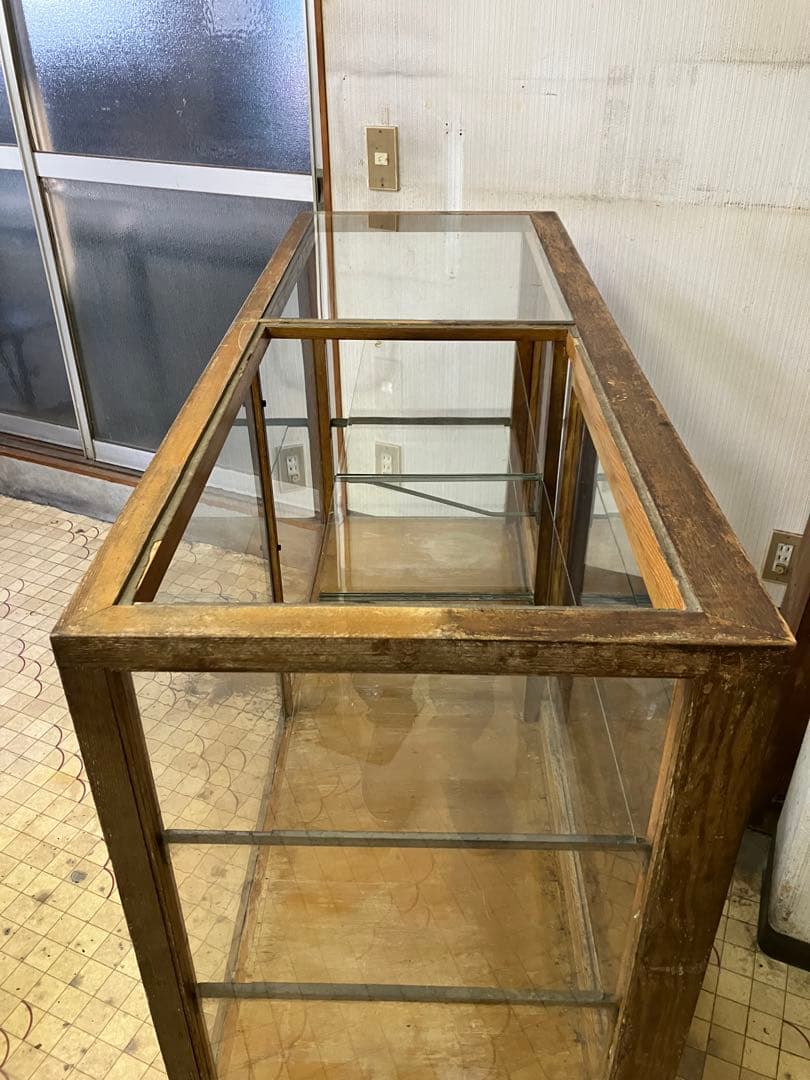 レトロ商品　木製ガラスケース　商品ケース2段棚付き