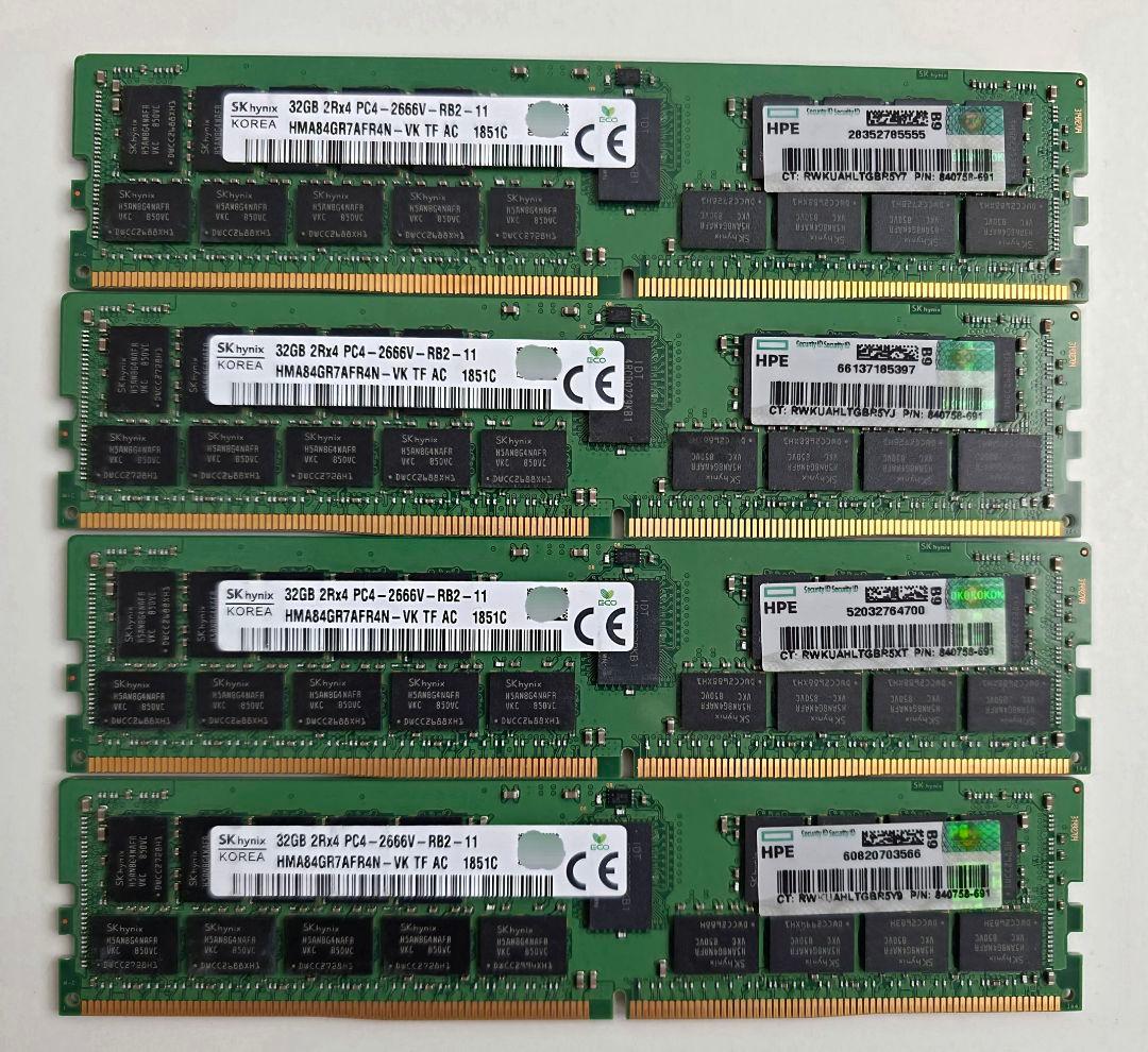 SKhynixメモリ DDR4 PC4-2666V 32GB×4 合計128GB