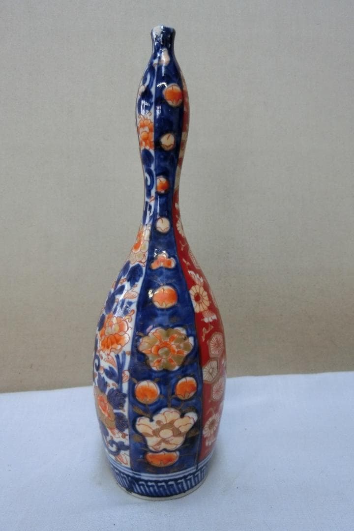 【伊万里　細長瓢箪徳利　色絵 　鑑賞陶磁器　花紋】◆骨董古美術　インテリア　花器