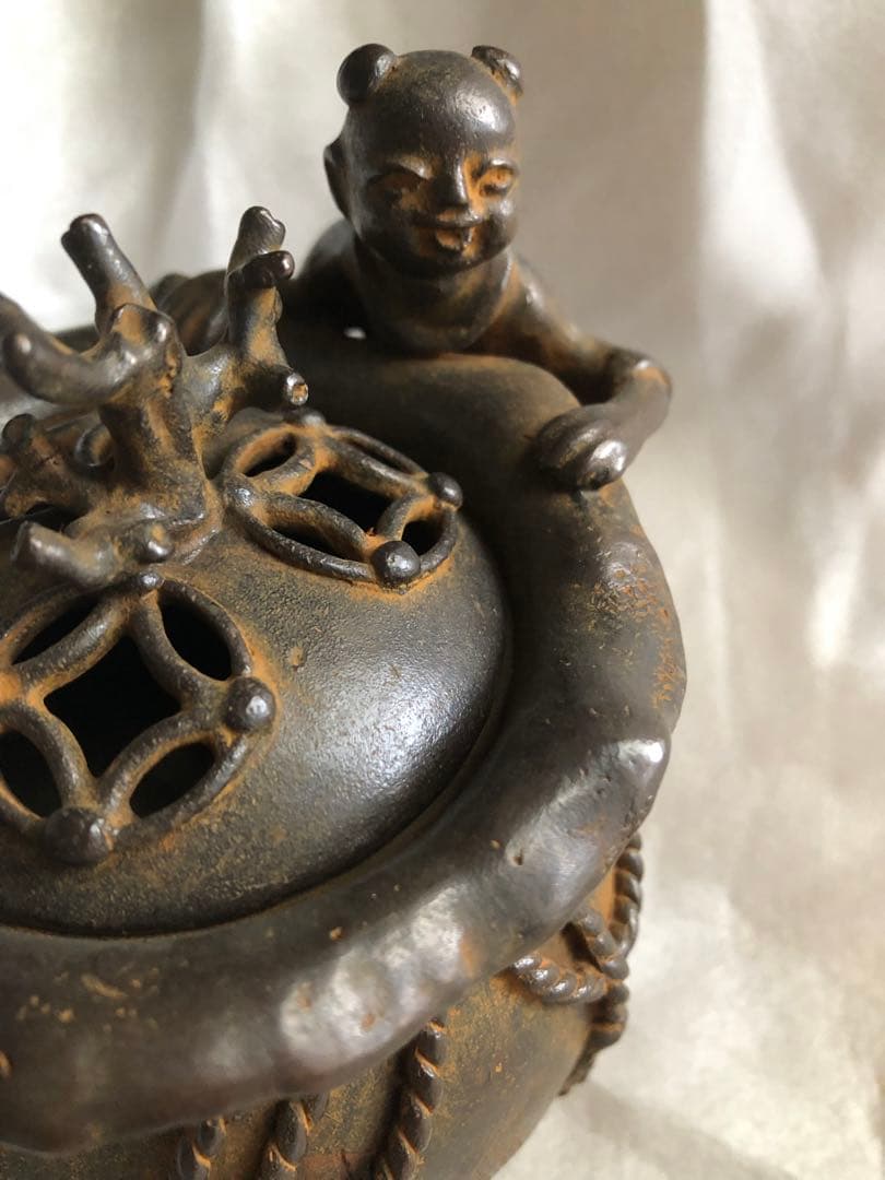 蝋型 鋳銅 宝茶巾 香炉 瑞雲作 共箱入