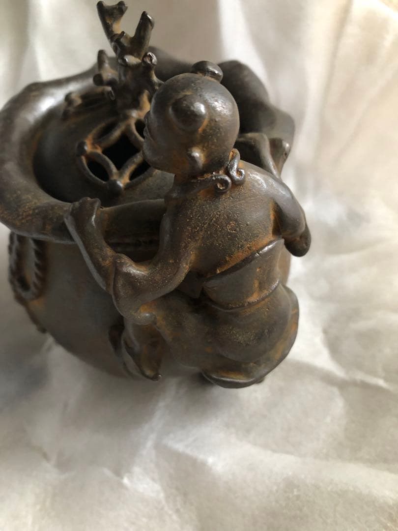 蝋型 鋳銅 宝茶巾 香炉 瑞雲作 共箱入
