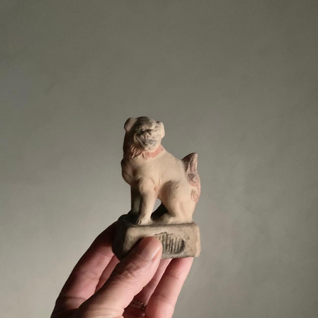 土人形 獅子 民芸 古道具 アンティーク 高さ約10cm オブジェ