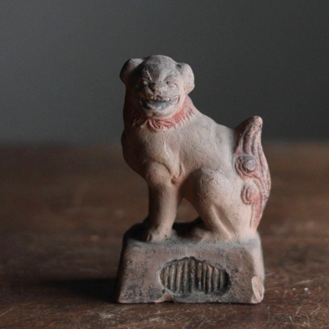 土人形 獅子 民芸 古道具 アンティーク 高さ約10cm オブジェ