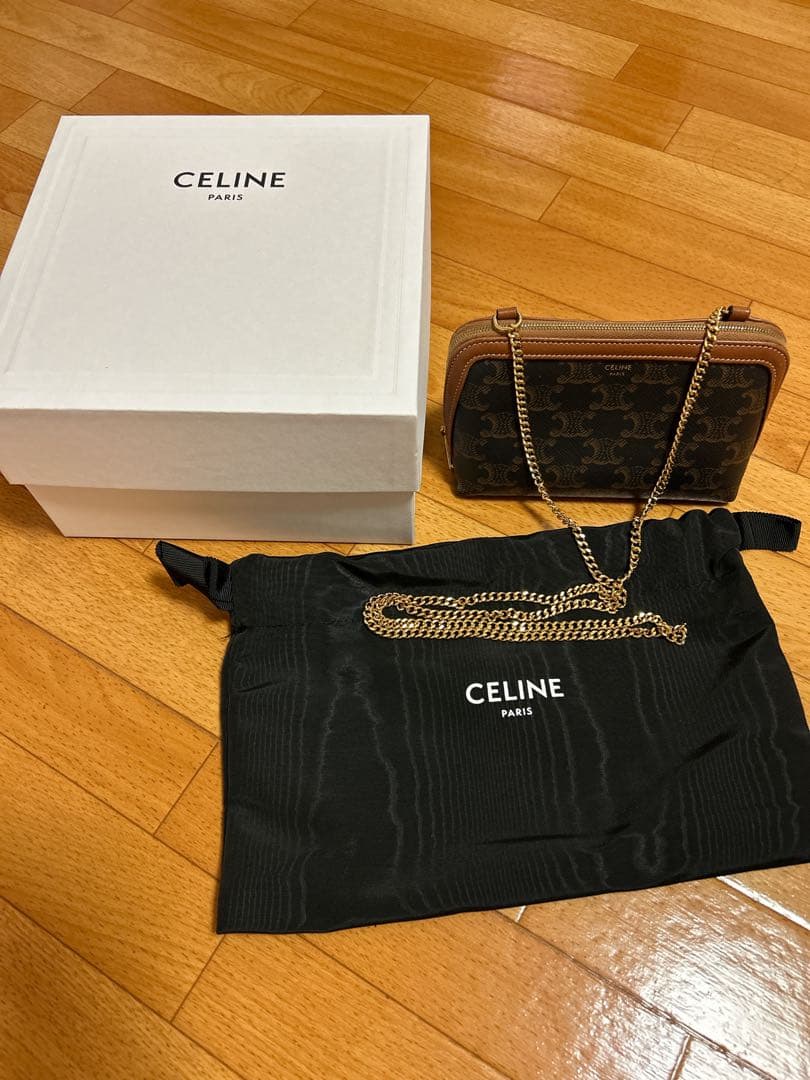 値下げ✳︎CELINE チェーン付きクラッチ / トリオンフキャンバス&ラムスキン