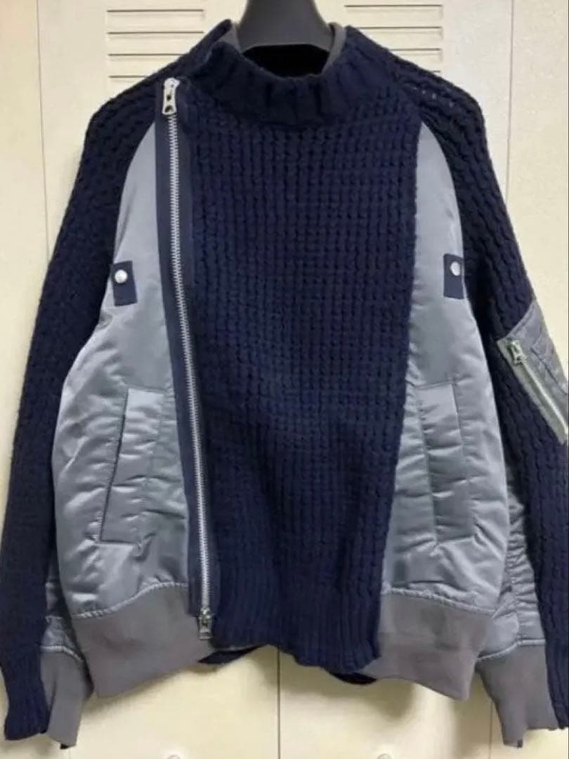 Sacai サカイ　ニット切り替えジップアップブルゾン