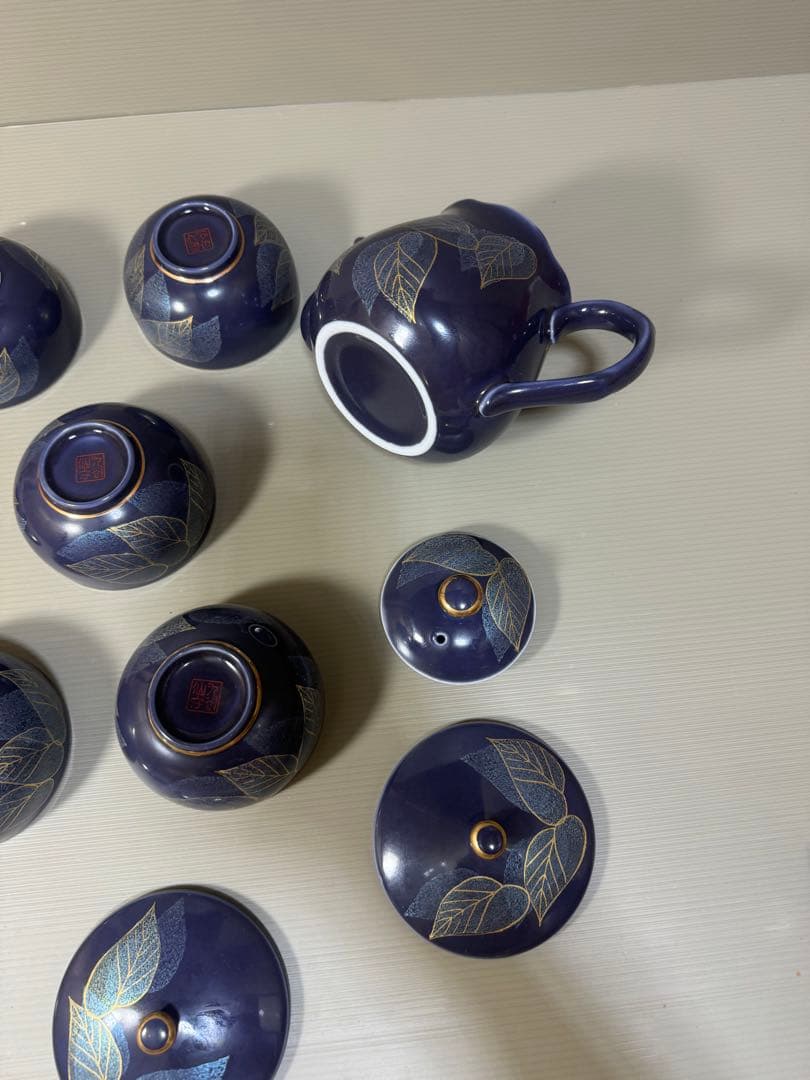 2265 九谷焼　茶器セット　急須1客　湯呑蓋付5客　未使用