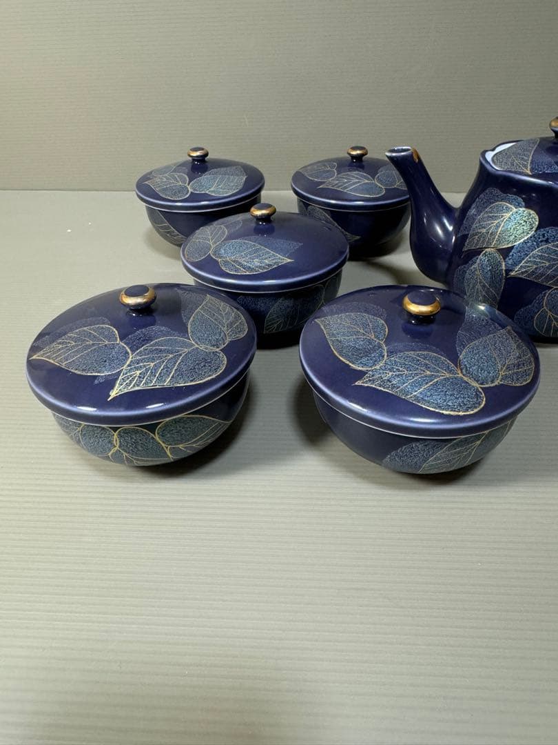 2265 九谷焼　茶器セット　急須1客　湯呑蓋付5客　未使用