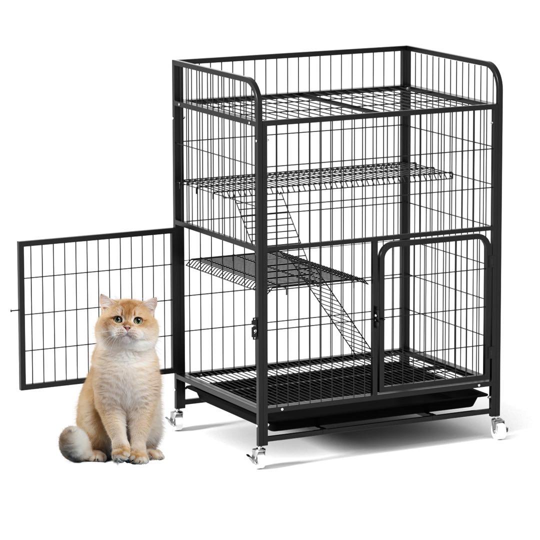 猫ゲージ 3段 キャットゲージ 幅80㎝ 高さ110㎝ トイレ付き キャスター付