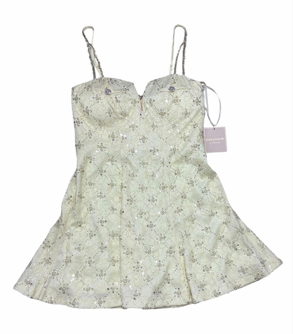 ROBE de FLEURS/スパンコールアイボリーミニキャバドレスフレア新品M