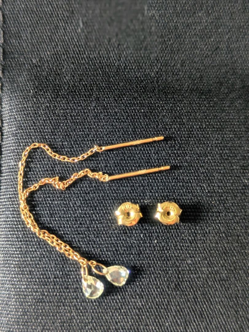 18K ドロップ ダイヤモンド ロング チェーン ピアス