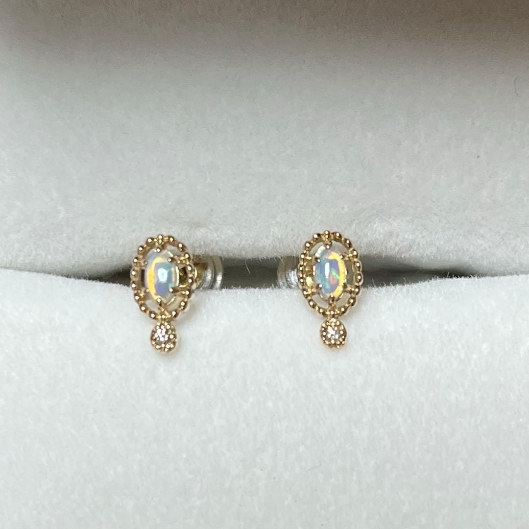 agete k10 オパール ダイヤモンド ピアス