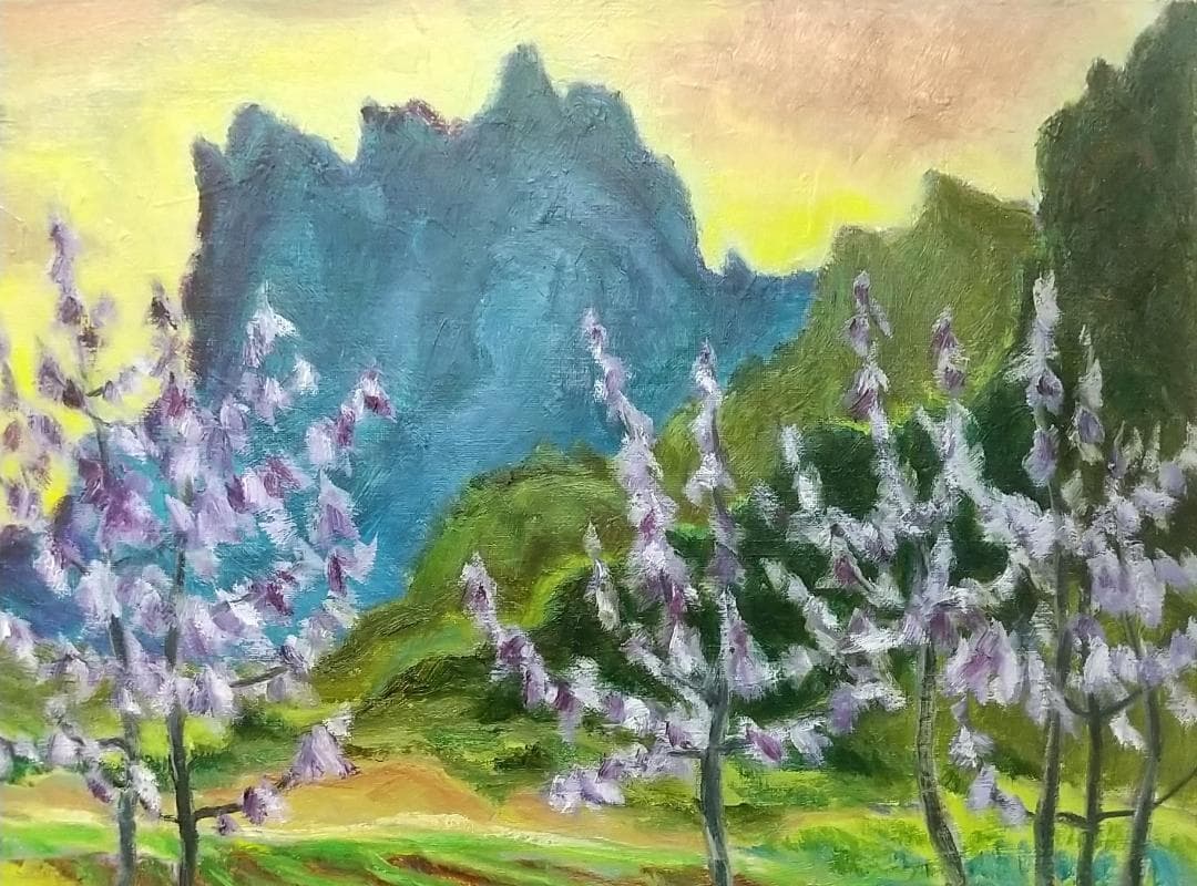 「桐の花咲く妙義」A 油絵 油彩画 絵画 アート 風景画