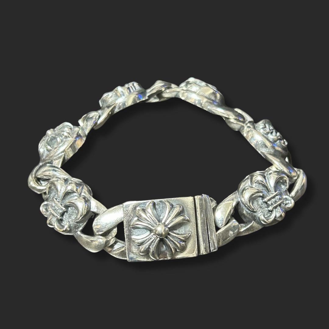 シルバー925 クロストライバルハートフレア ヴィンテージ チェーンブレスレット