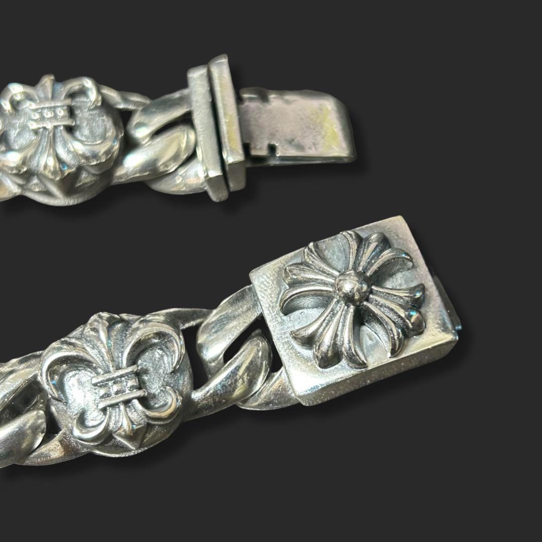 シルバー925 クロストライバルハートフレア ヴィンテージ チェーンブレスレット