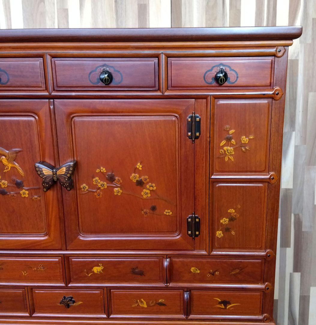 アンティーク　唐木　象嵌模様 花鳥図 李朝家具 李朝箪笥