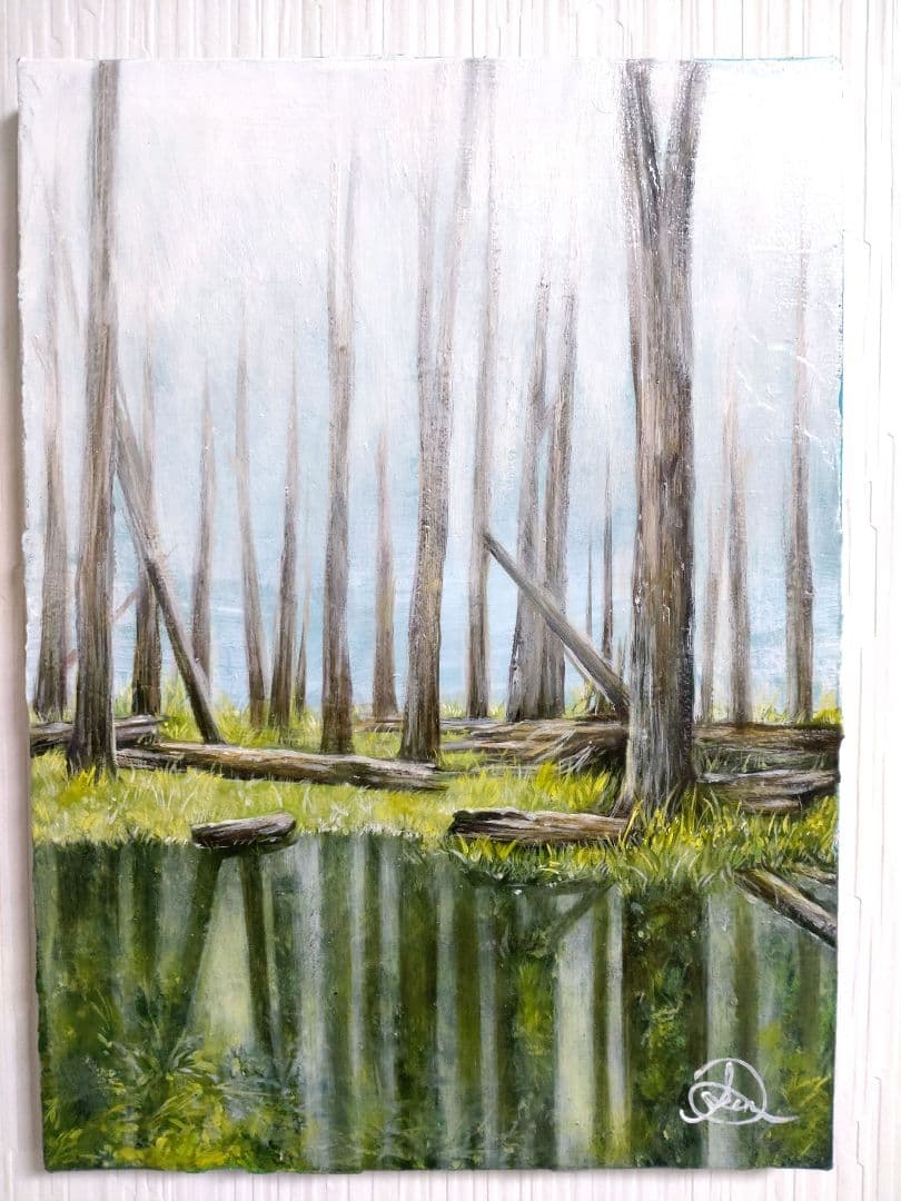 油絵◆幻想的な風景画【白の静寂】1点物の原画/作者サイン入り◆F4号サイズ