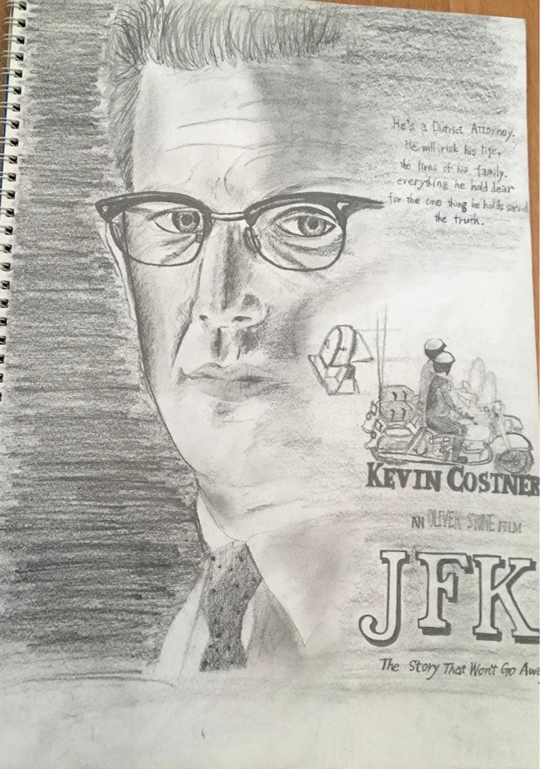 【良品】鉛筆・人物画　ケビンコスナー　『JFK』パンフレットより