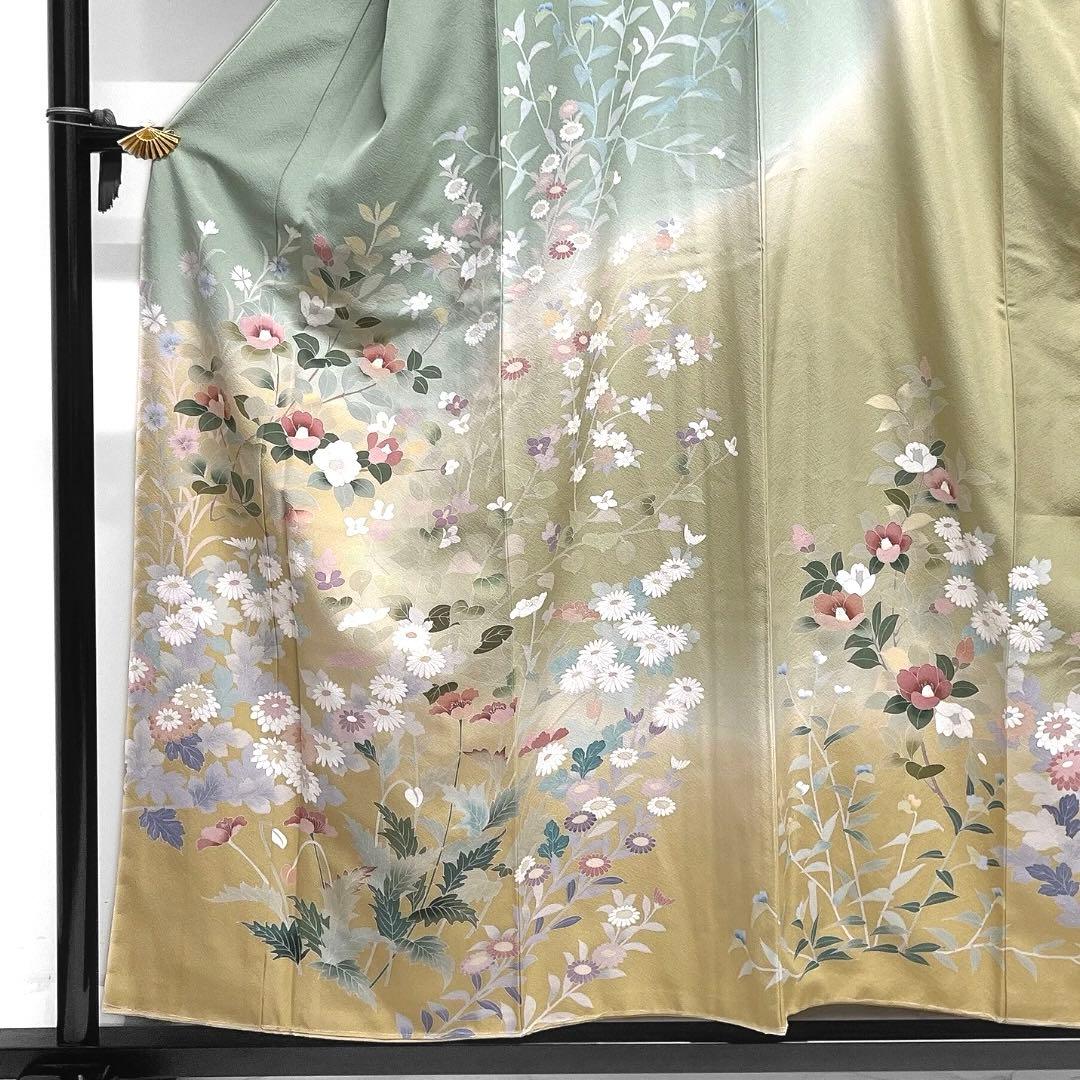 未着用　訪問着　花模様　椿　桜　菊　撫子　グラデーション　着物　064a d