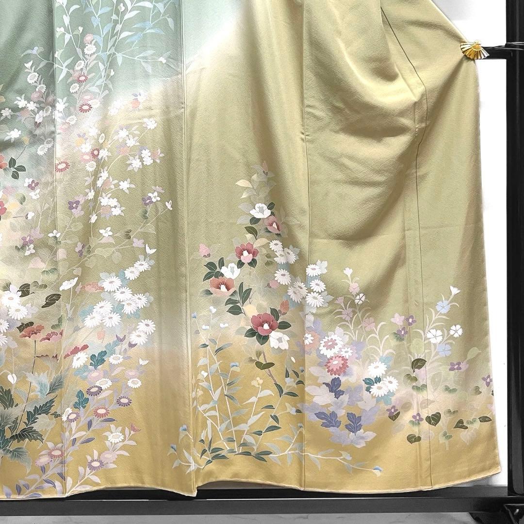 未着用　訪問着　花模様　椿　桜　菊　撫子　グラデーション　着物　064a d