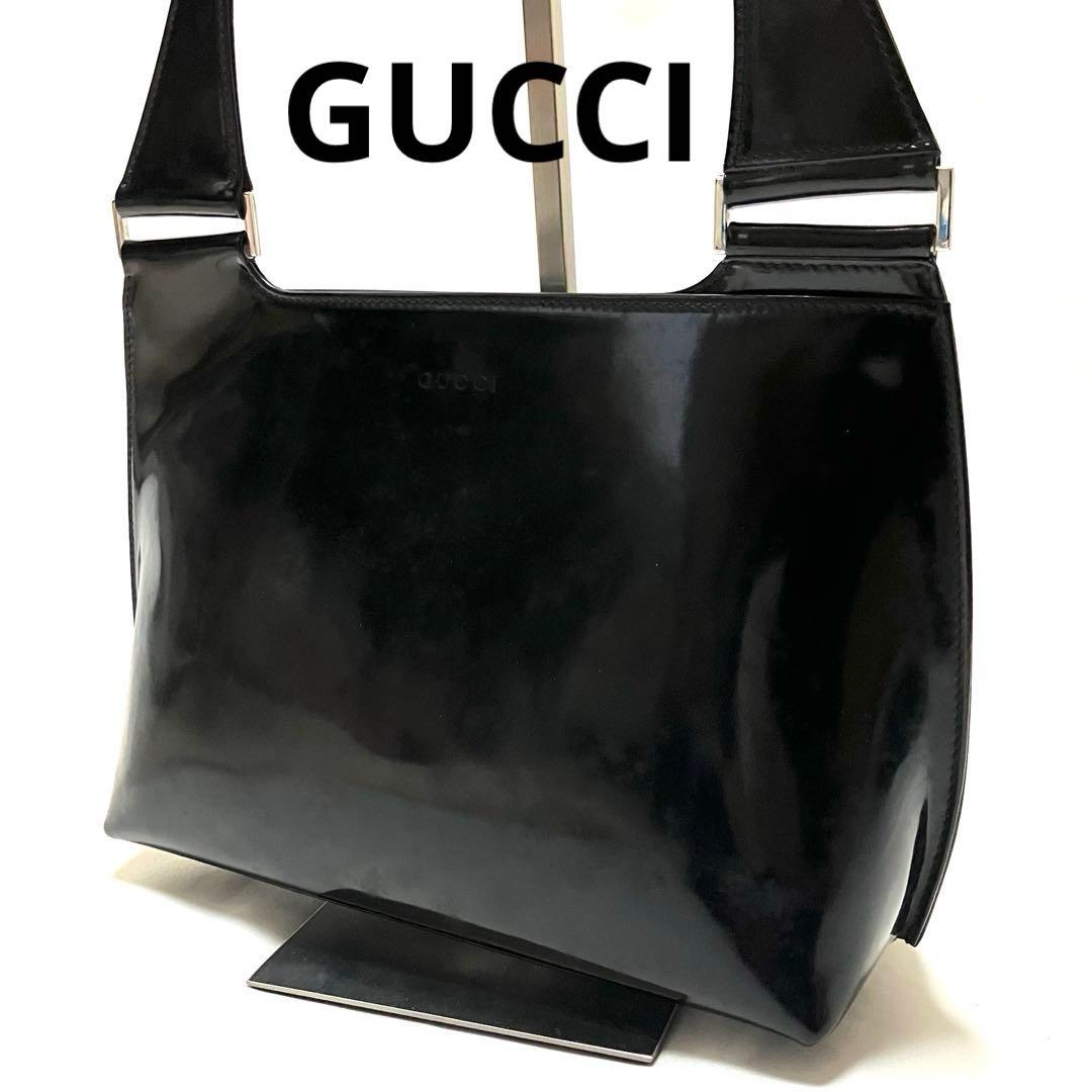 GUCCI グッチ ワンショルダー バッグ エナメル ブラック 黒 希少デザイン