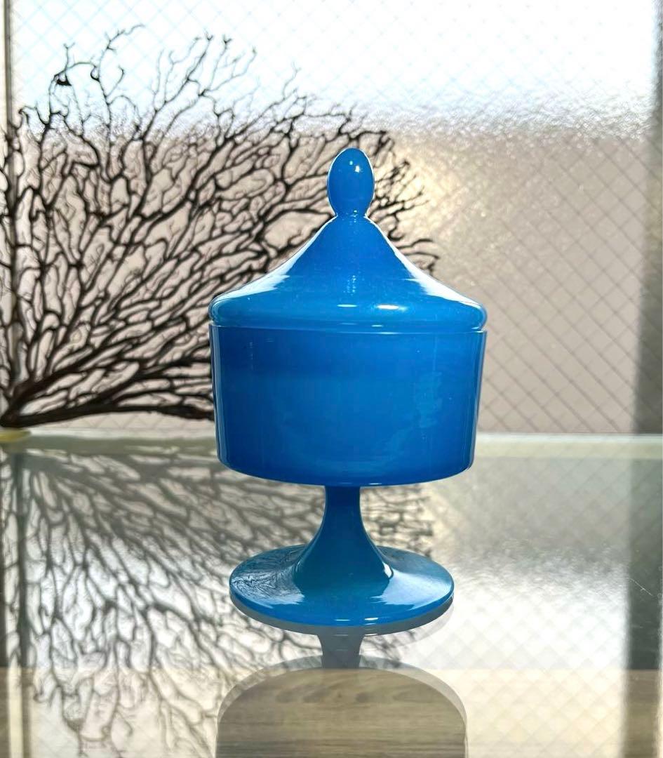 骨董　時代　練りガラス　テント型脚付　グラス型　飴屋瓶　ボンボン入れ　菓子器