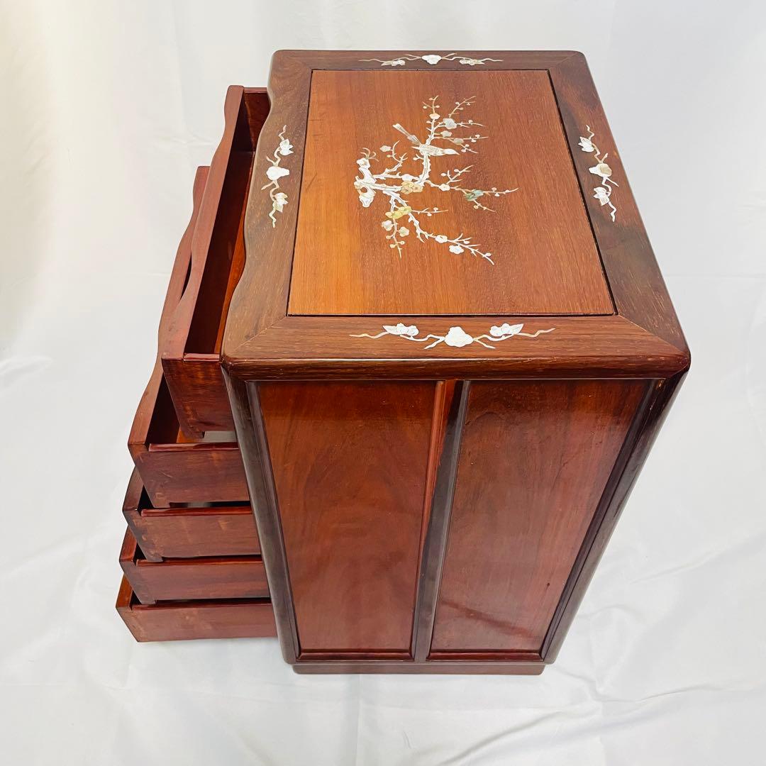 唐木 カリン 無垢材 螺鈿細工 5段チェスト