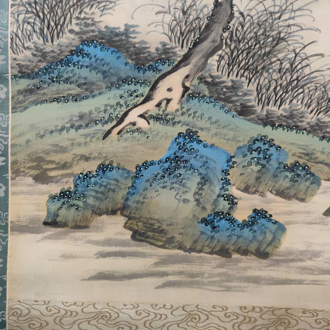 真作/藤原完堂/青緑田園風景図/山水/絹表装/布袋屋掛軸A-633